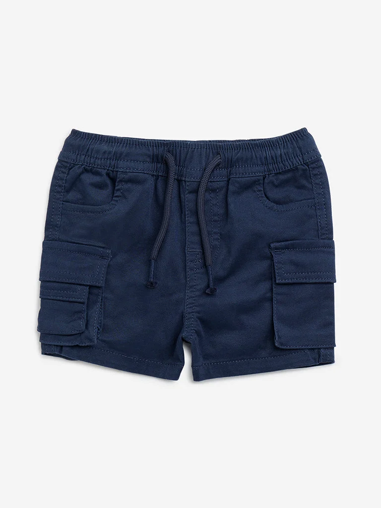 HOP Baby Boys Navy Cargo-Style Mid-Rise Cotton Shorts
