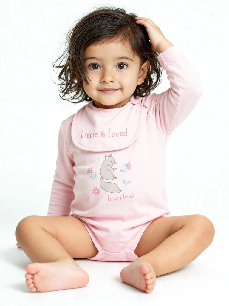 HOP Baby Girls Pink Printed Cotton Rompers and Bib - Pack of 2