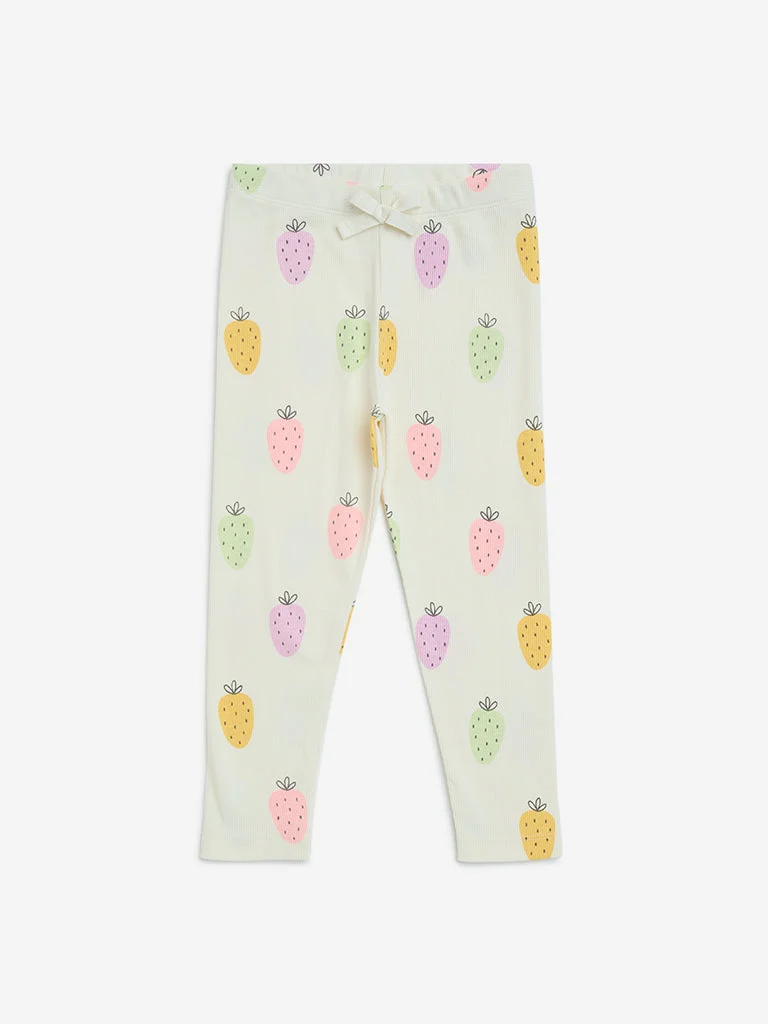 HOP Kids Girls Off-White High-Rise Cotton-Blend Leggings