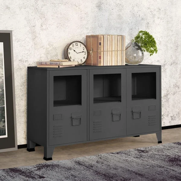 Industrial Sideboard Anthracite 105x35x62 cm Metal and Glass