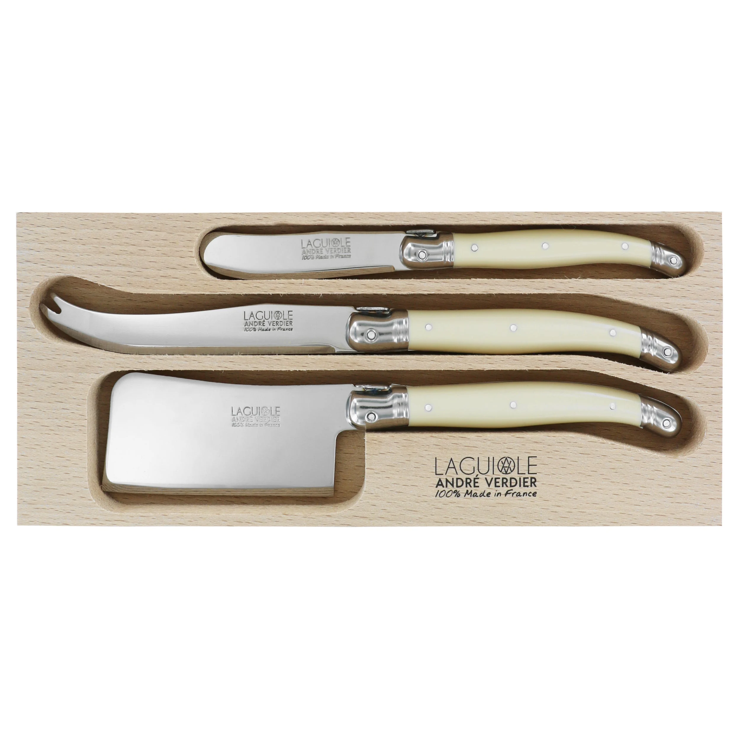 Laguiole André Verdier Cheese Knife Set 3 Piece - Ivory