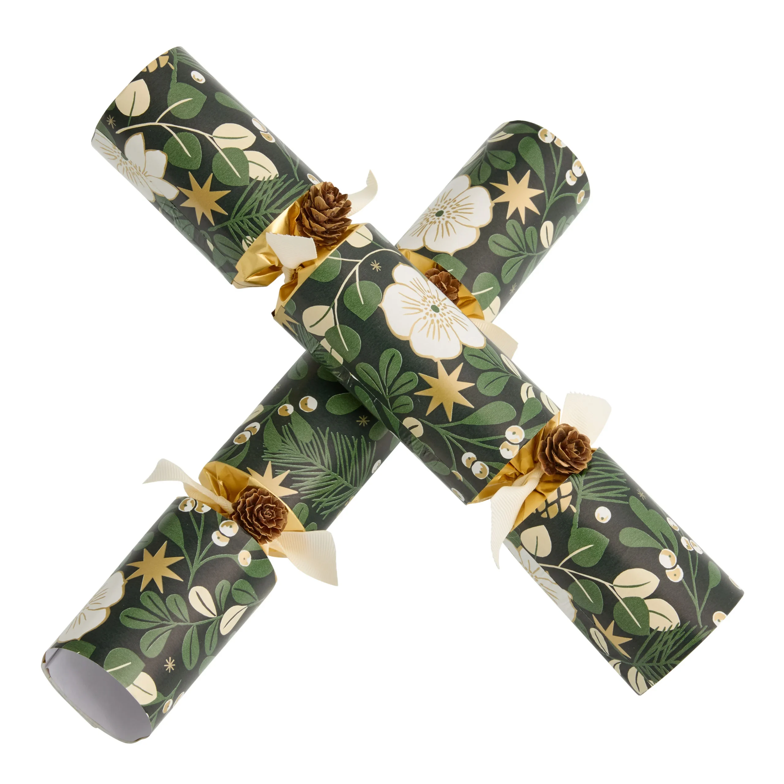 Large Green and Gold Botanicals Christmas Crackers 6 Count