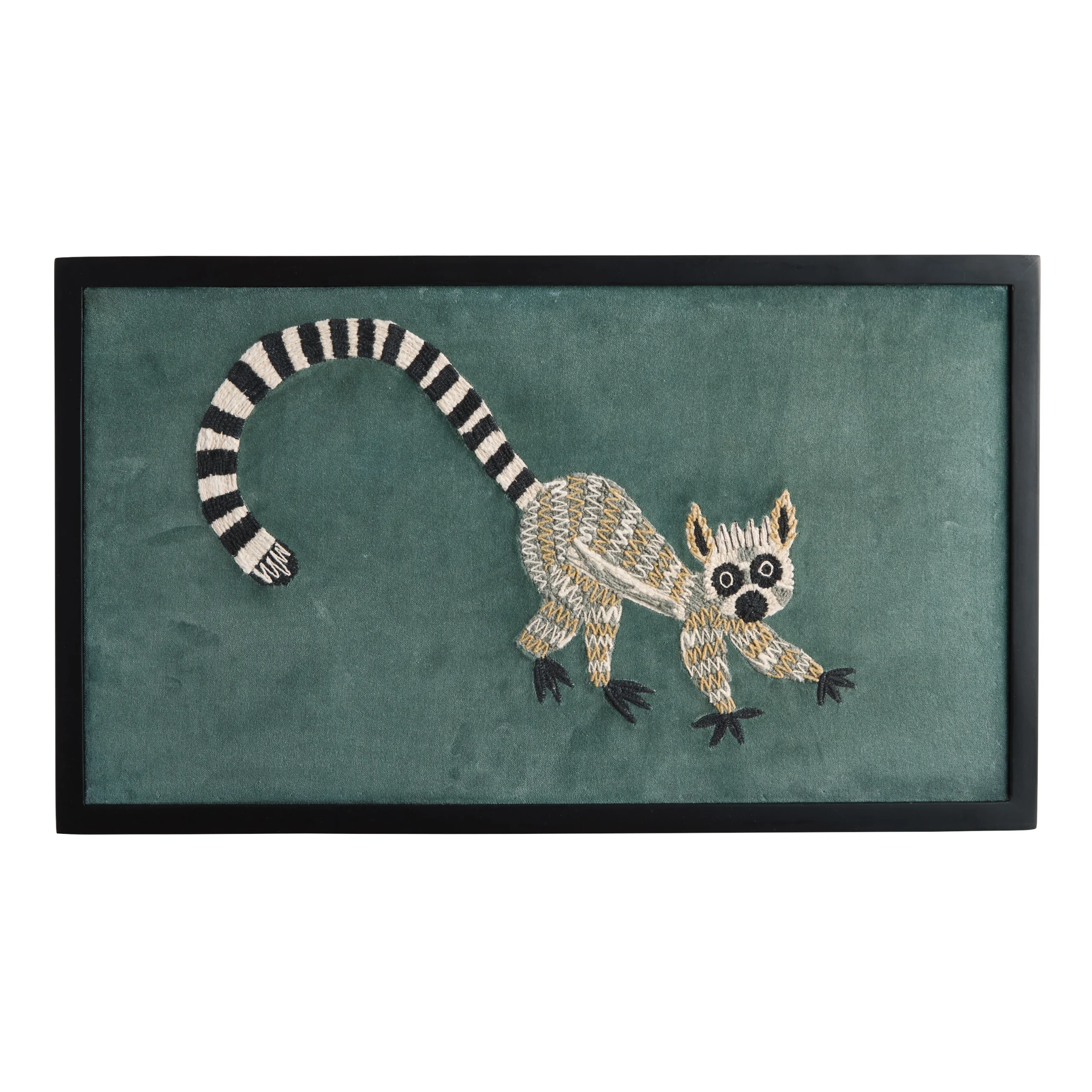 Lemur Embroidered Velvet Textile Framed Wall Art