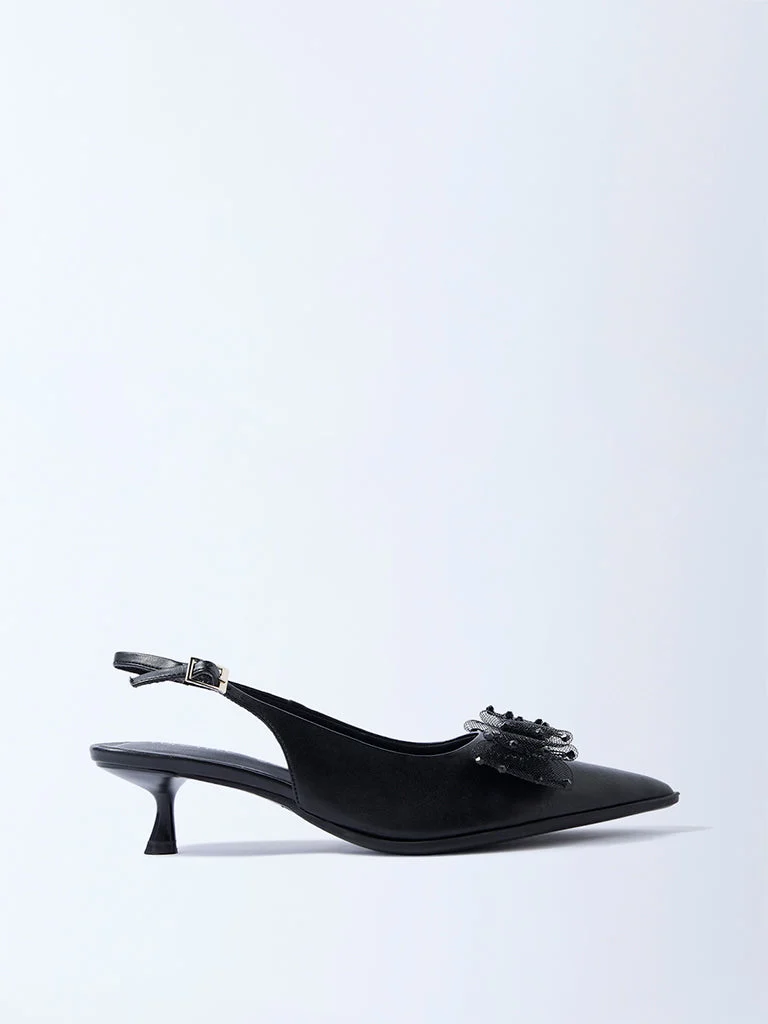 LUNA BLU Black Bow Detailed Slingback Mules
