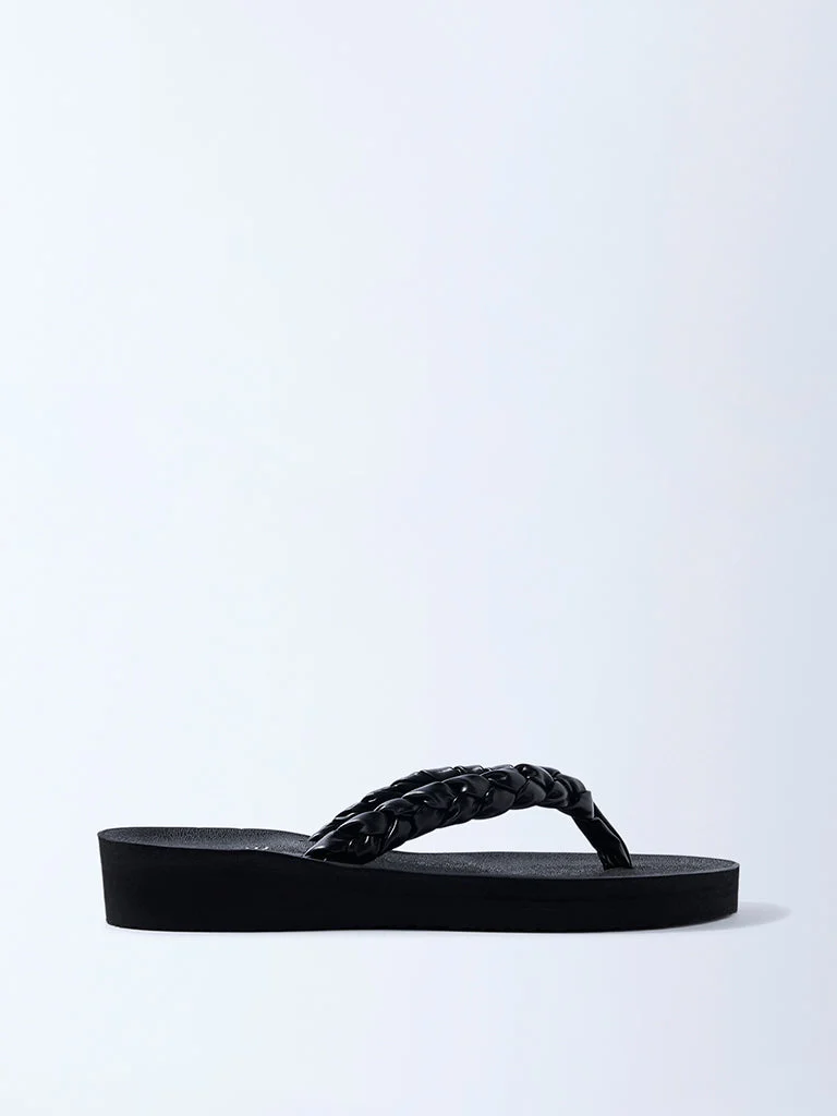 LUNA BLU Black Braided Comfort Flip-Flops