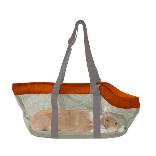 Orange Pet Carrier Bag Breathable Net Mesh Tote Pouch Dog Cat Travel Essentials