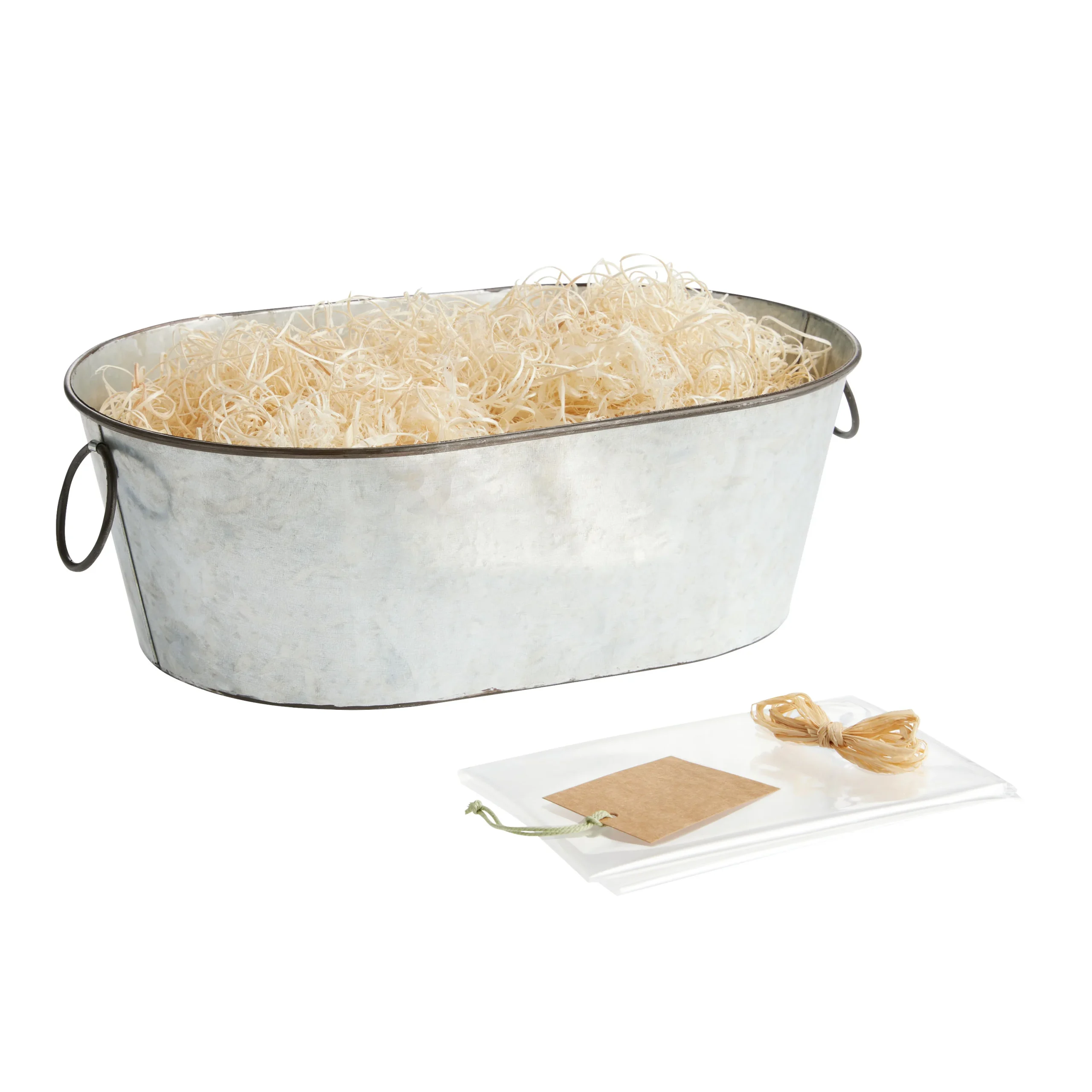 Oval Galvanized Metal Tub Gift Basket Kit With Handles