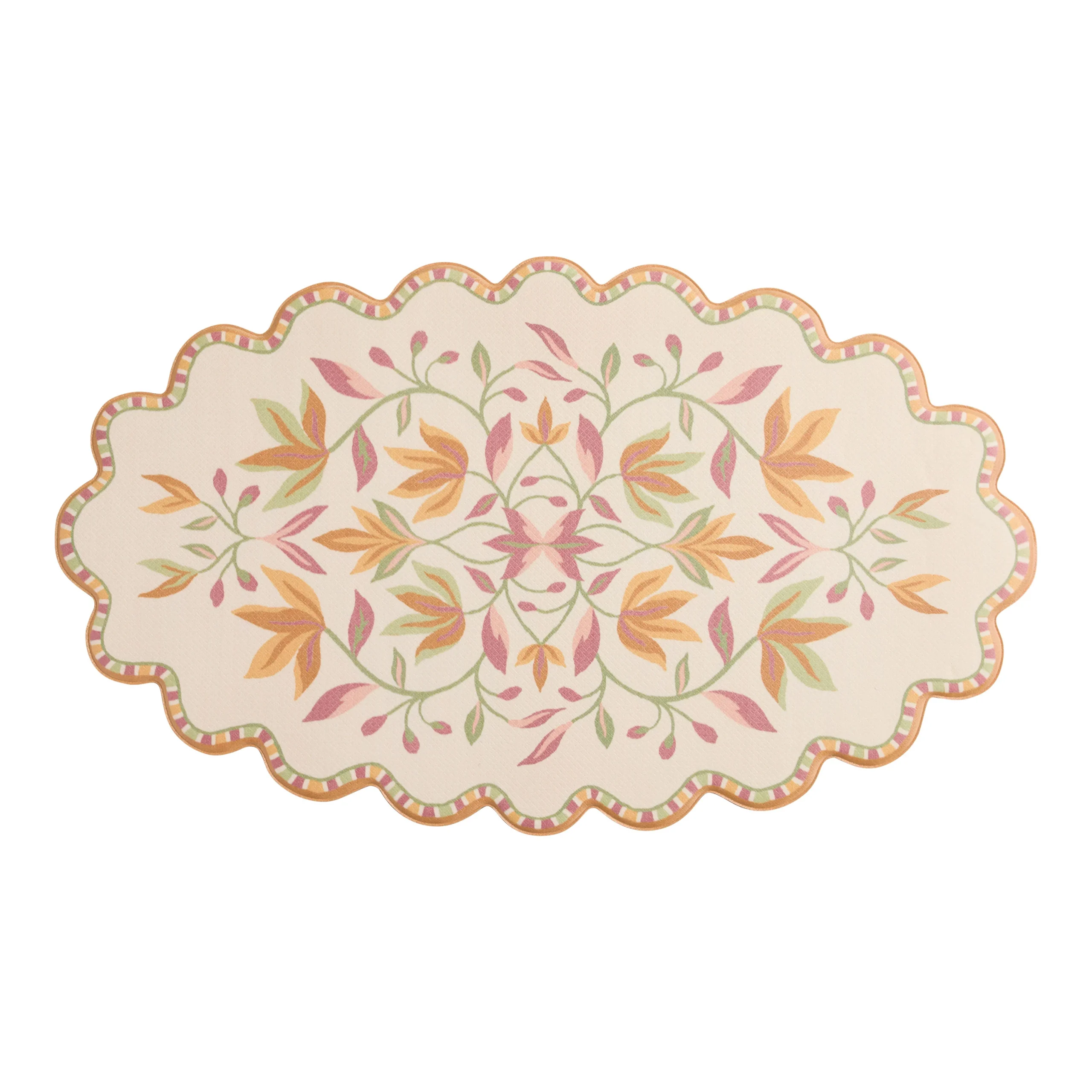 Oval Warm Multicolor Floral Wavy Nonslip Kitchen Floor Mat