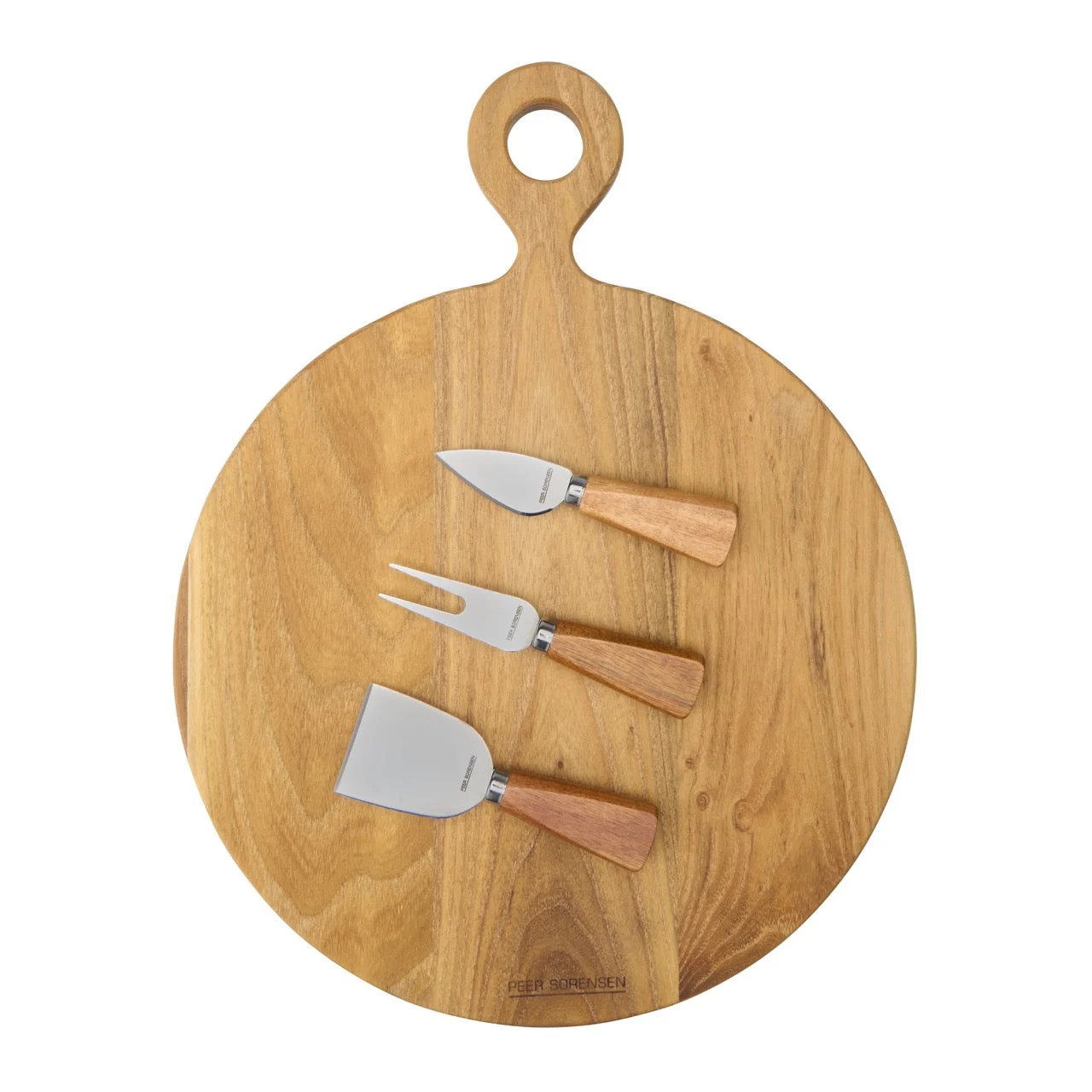 Peer Sorensen Teak 4 Piece Cheese Knife & Round Board Set – 41.3 × 32 cm