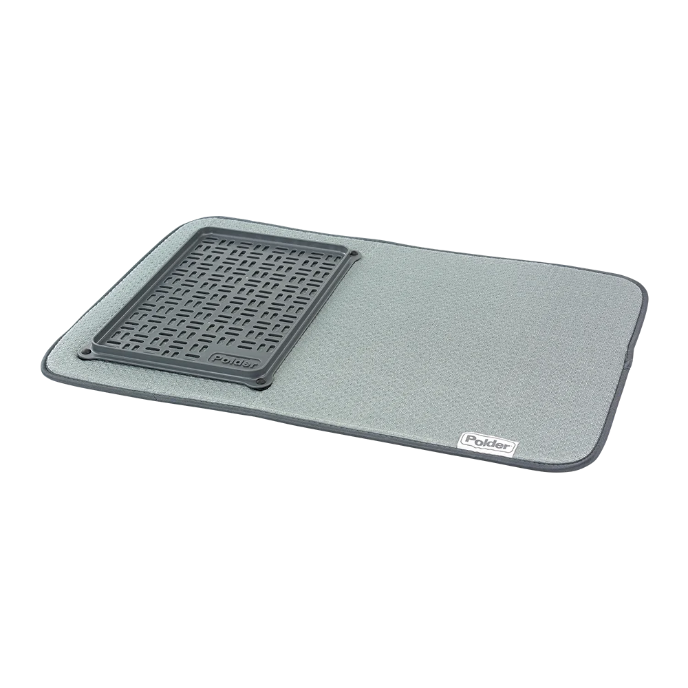 Polder Microfibre Mat W / Glass Tray 56 X 38Cm - Grey