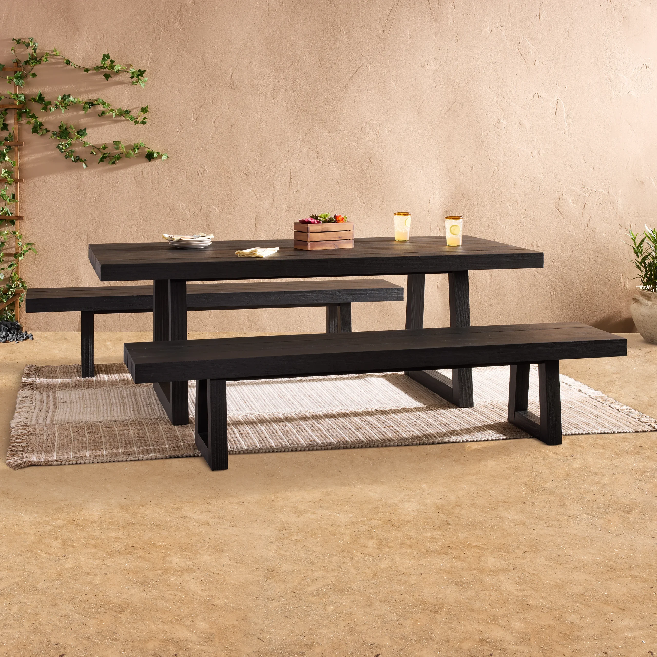 Rayne Charcoal Eucalyptus Wood 3 Piece Outdoor Dining Set