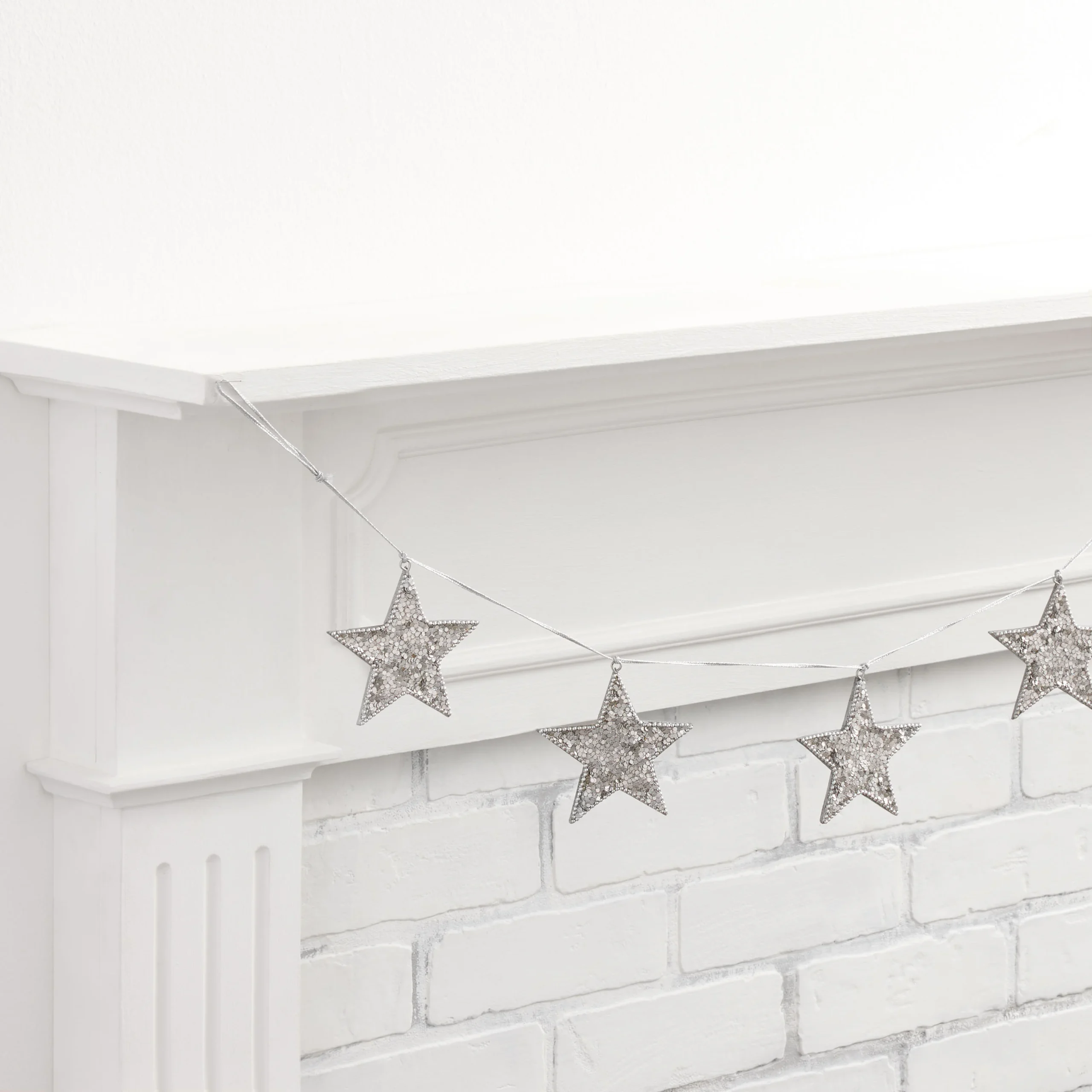 Silver Glittered Star Garland