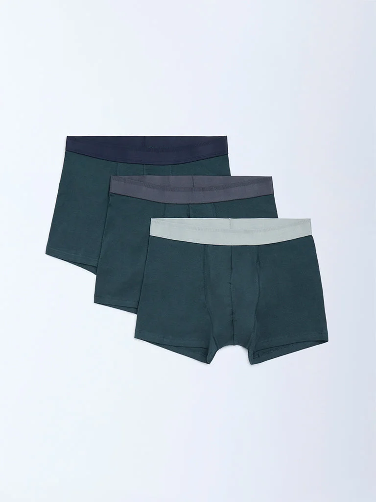 WES Lounge Black Cotton Trunks - Pack of 3