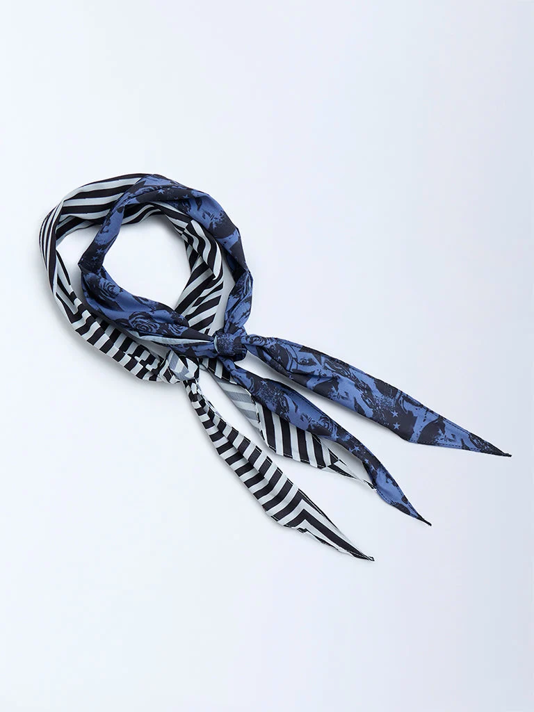 Westside Accessories Black & Navy Printed Scarves - Pack of 2