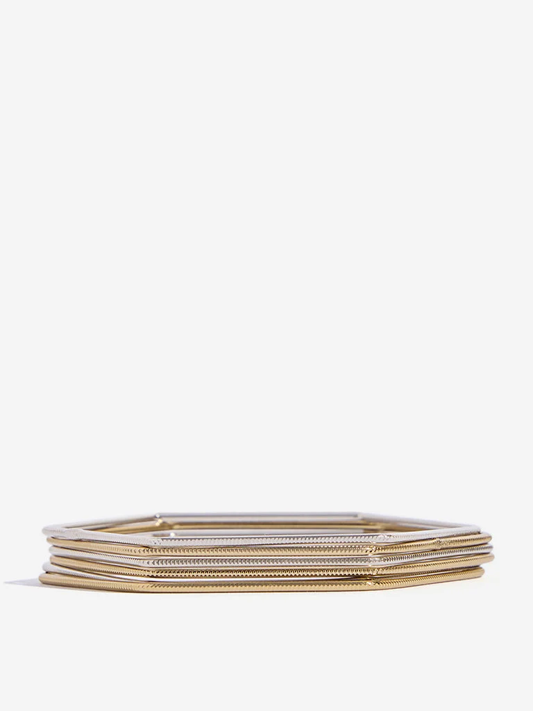 Westside Accessories Gold and Silver Hexagon Bangles - Pack of 6