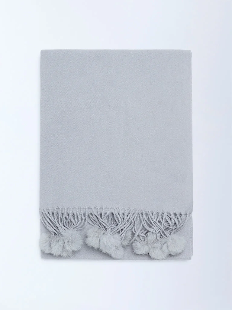 Westside Accessories Grey Pom-Pom Detail Scarf