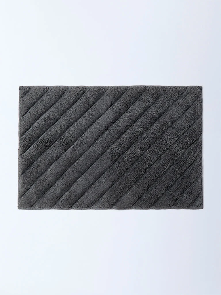 Westside Home Charcoal Stripe Printed Bathmat