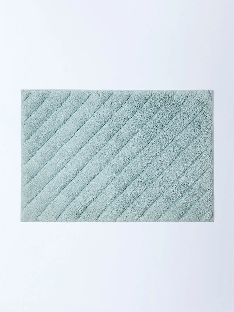 Westside Home Dusty Blue Diagonal Striped Bath Mat