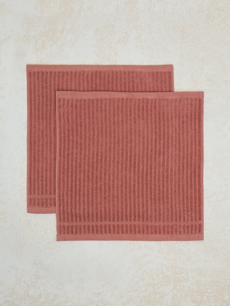 Westside Home Dusty Rose Self-Striped Face Towel (Set of 2)