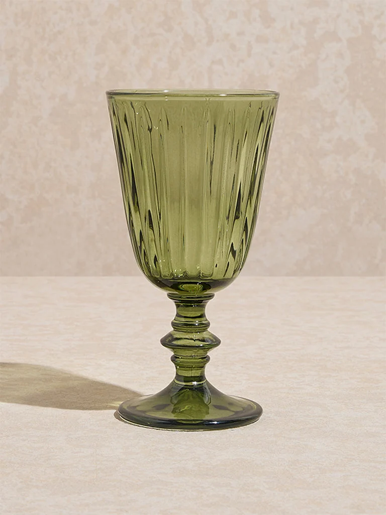 Westside Home Green Ribbed Textured Wine Glass