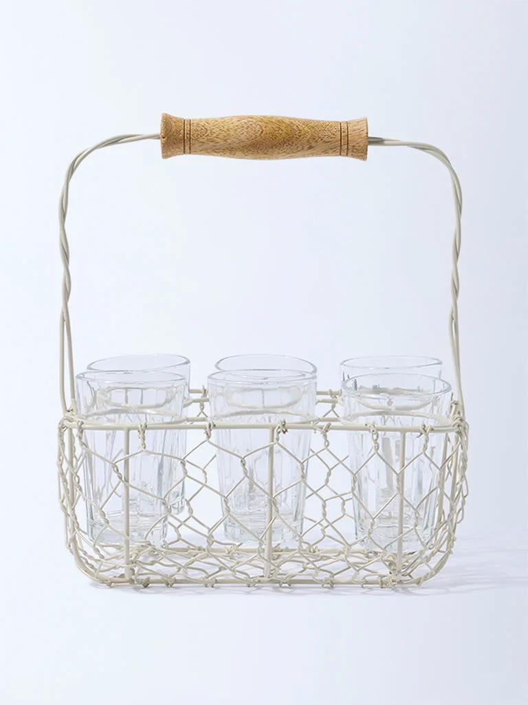 Westside Home Ivory Chai Caddy with Six Glasses