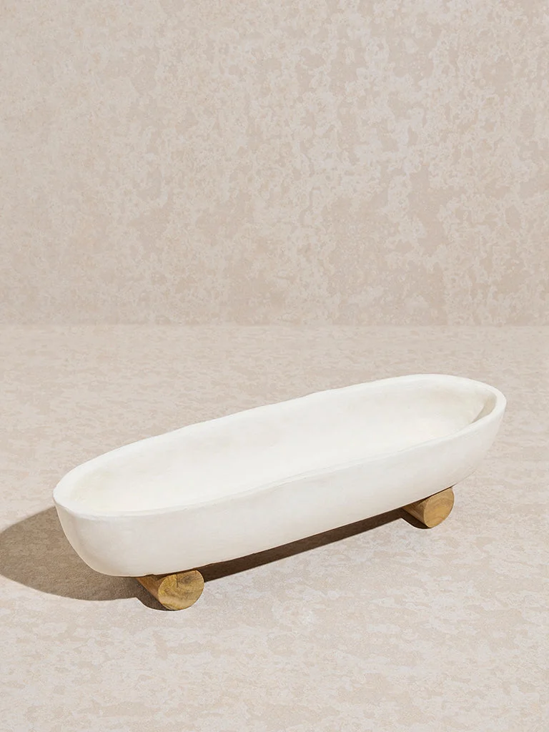 Westside Home White Paper Mache Serving Platter