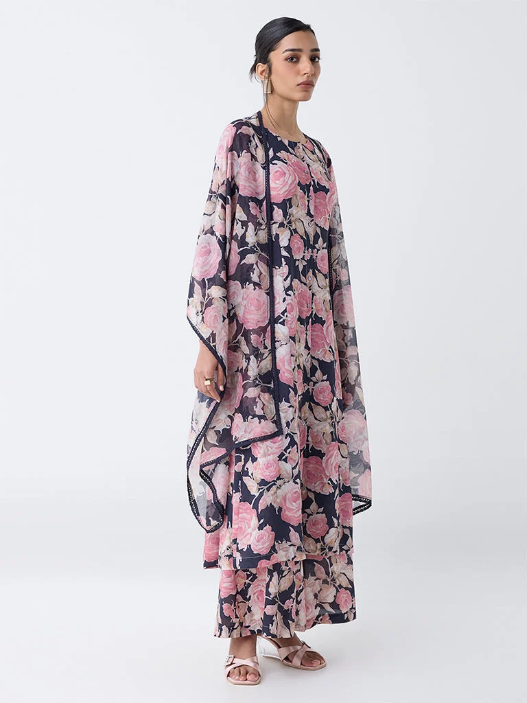 Zuba Black Floral Detailed Dupatta