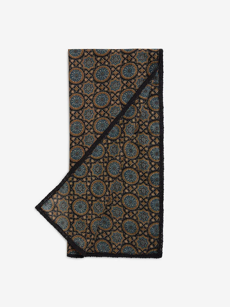 Zuba Blue Printed Cotton-Blend Dupatta